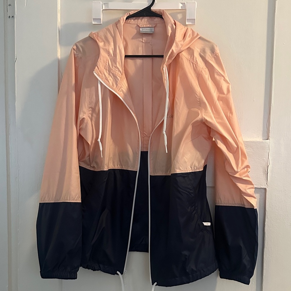 Peach and Navy Columbia Windbreaker Utility Jacket